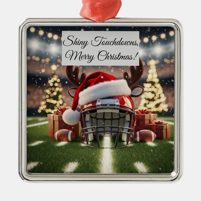 Shiny Football Christmas– Festive Sports Holiday  Metal Tree Decoration (Front)