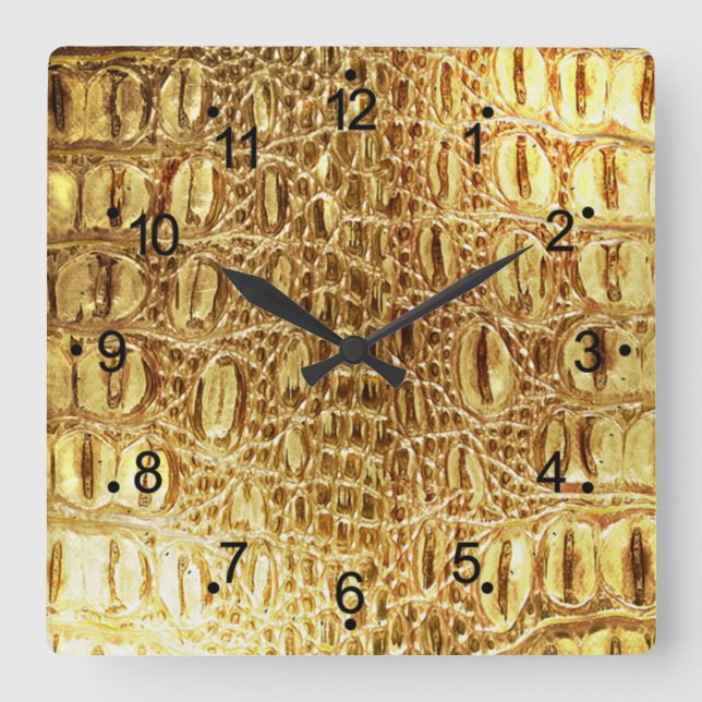 Shiny Gold Alligator Crocodile Skin Wall Clock (Front)