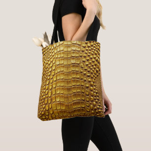 shiny Gold Alligator Faux Leather Print Tote Bag