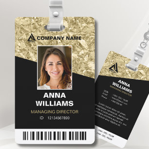Shiny Gold and Black Employee Name ID ID Badge