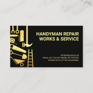 Shiny Gold Construction Handyman Tools Business Card