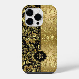 Shiny Gold Damasks On Black Background  iPhone 14 Pro Case
