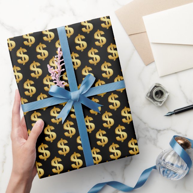 Shiny Gold Dollar Signs Wrapping Paper (Gifting)