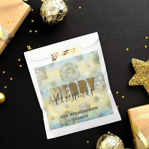Shiny Gold Filigree Snowflakes Merry Christmas Favour Bags