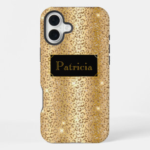 Shiny Gold glamourous lepard glitter print iPhone 16 Plus Case