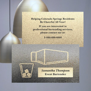 Shiny Gold Glitter Bartender Event Business Card