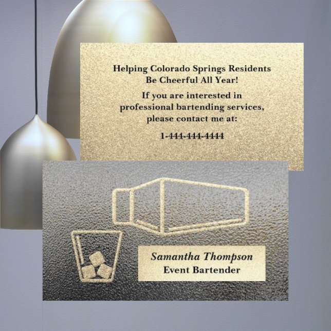 Shiny Gold Glitter Bartender Event Business Card (Creator Uploaded)