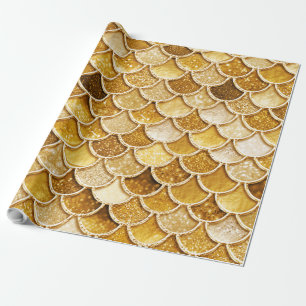 Shiny Gold Glitter Mermaid Scales Wrapping Paper