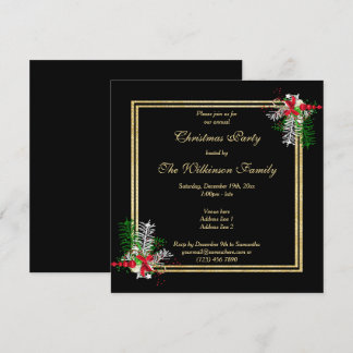 Shiny Gold Glitters & Corner Decorations Christmas Invitation