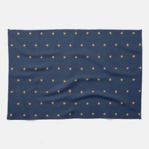 Shiny Gold Little Stars On Dark Blue Tea Towel