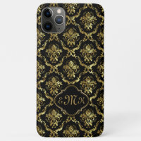 Shiny gold look damask on black