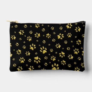 Shiny Gold Paws black Background Print Pattern Accessory Pouch