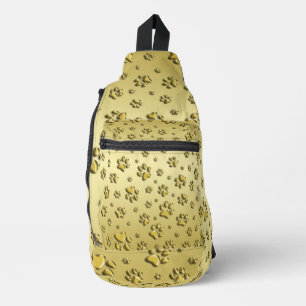 Shiny Gold Paws on gold Background Print Pattern Sling Bag