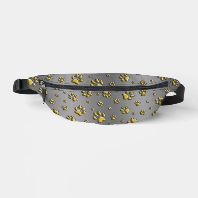 Shiny Gold Paws on silver Background Print Pattern Bum Bags (Front)