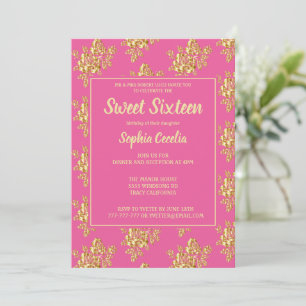 Shiny Gold Rose Sweet 16 Invitation