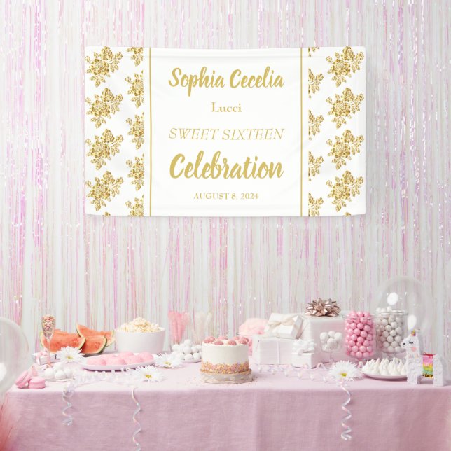 Shiny Gold Roses Party Banner (Party)