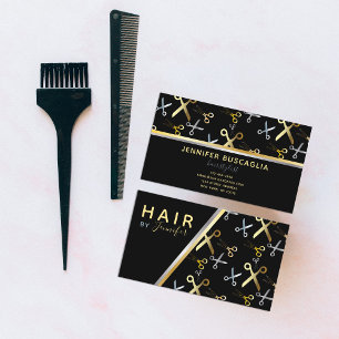 Shiny Gold & Silver Scissors Pattern Hairstylist Business Card