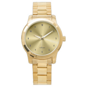 Shiny Gold Stainless Steel Print Background Watch