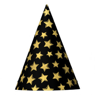 Shiny Gold Stars on Black Party Hat