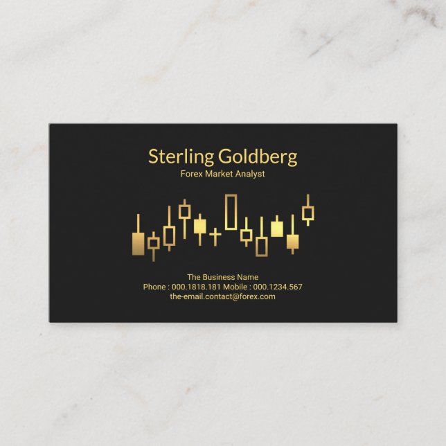 Shiny Gold Stock Exchange Graph Forex Dealer Business Card (Front)