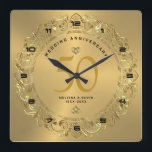 Shiny gold Swirls Circle 50th wedding  Square Wall Clock<br><div class="desc">Luxury look,  shiny gold swirly circle frame 50th wedding anniversary wall clock template.</div>