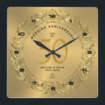 Shiny gold Swirls Circle 50th wedding  Square Wall Clock<br><div class="desc">Luxury look,  shiny gold swirly circle frame 50th wedding anniversary wall clock template.</div>