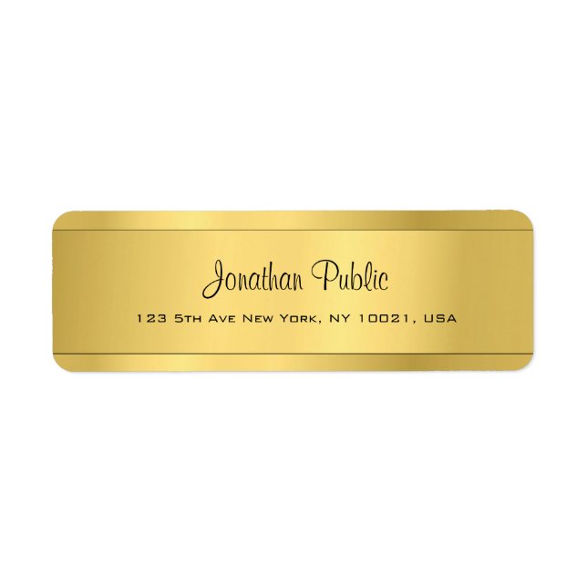 Shiny Gold Template Modern Script Return Address (Front)