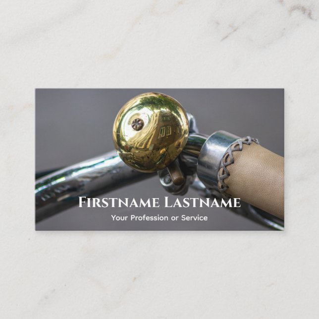 Shiny golden bike bell for Bicycle Repair Shops Business Card (Front)