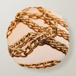 Shiny golden chains on reflective surface. Seamles Round Cushion