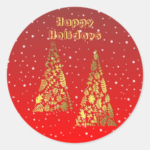 Shiny Golden Christmas Trees Holiday Sticker