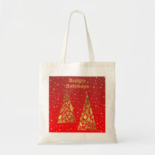 Shiny Golden Christmas Trees Holiday Tote Bag