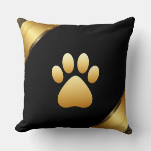 Shiny Golden Paw Print Modern Pet Lover Home Décor Cushion
