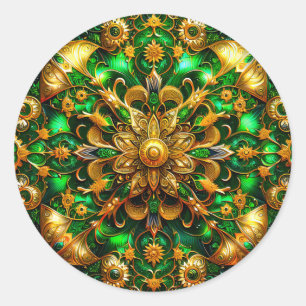  SHINY Green and Gold Christmas ~  Classic Round Sticker