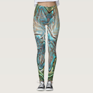 Shiny green & blue flower on pixel drizzle texture leggings