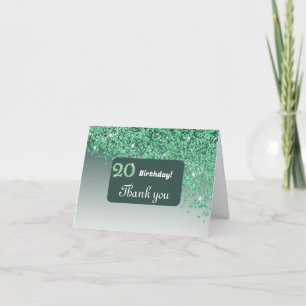Shiny Green Glitter, 20th Birthday Thank You