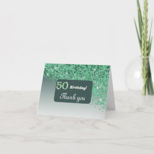 Shiny Green Glitter, 50th Birthday Thank You  Card