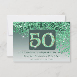 Shiny Green Glitter for 50th Birthday  Save The Date