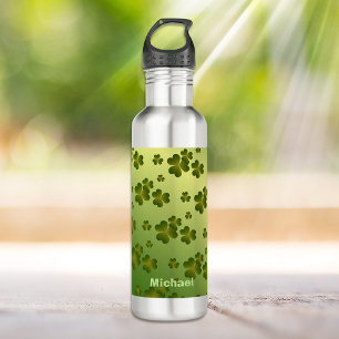 Shiny Green Gradient Shamrock Pattern Personalised 710 Ml Water Bottle