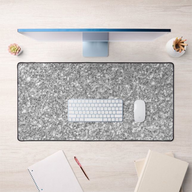 Shiny Grey And White Glitter Desk Mat (Office 1)