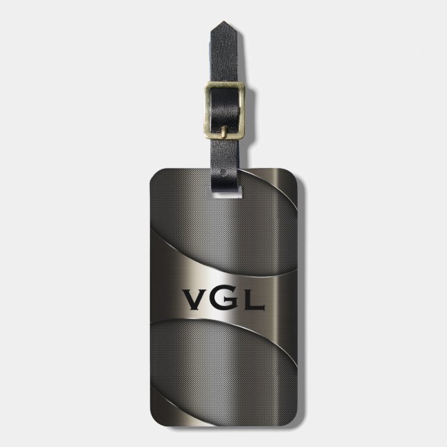 Shiny Grey Metallic Modern Geometric Design Luggage Tag (Front Vertical)