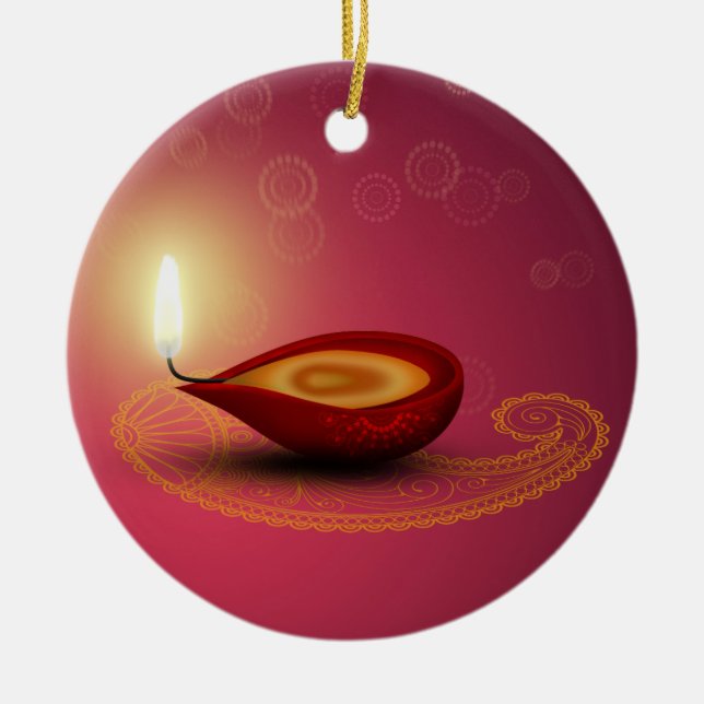 Shiny Happy Diwali Diya - Ornament (Front)