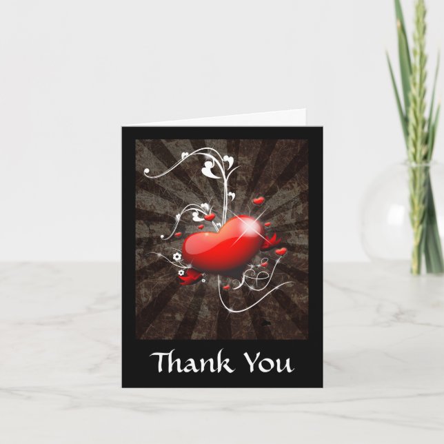 Shiny Heart with Swirly Grunge Background Thank You Card (Front)