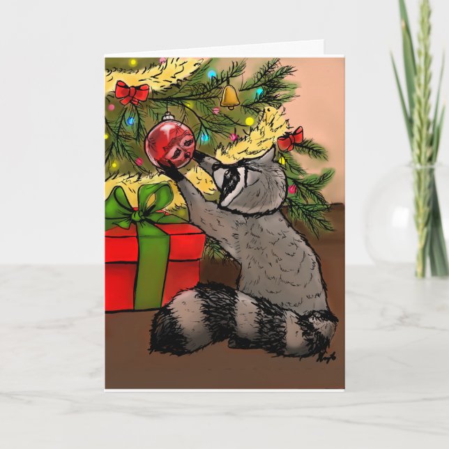 Shiny Holiday Racoon Card (Front)