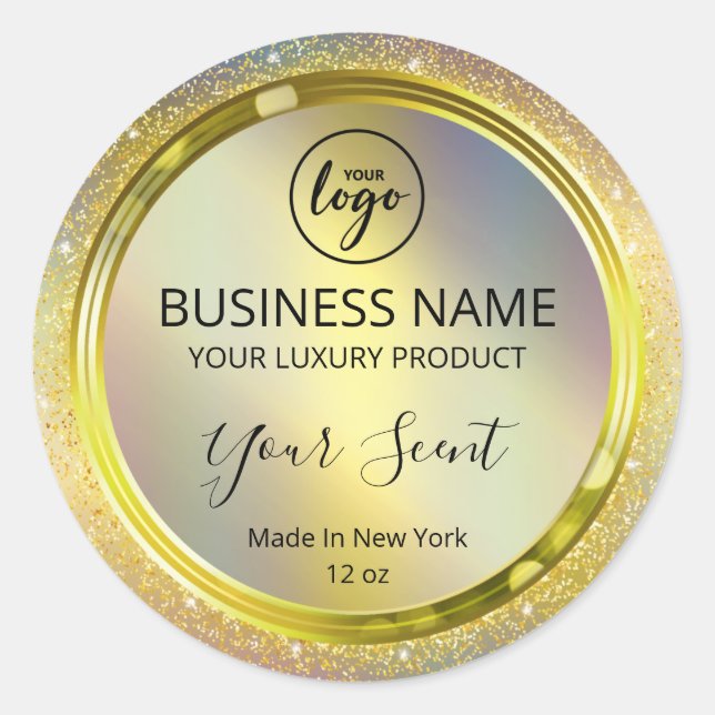Shiny Holographic Gold Glitter Product Labels (Front)