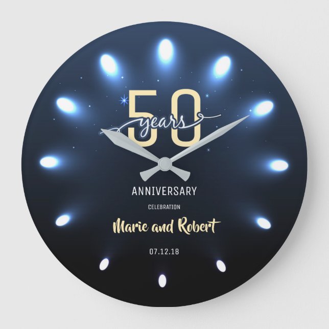 Shiny Lights 50 Years Wedding Anniversary Clock (Front)