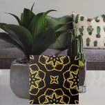 Shiny Luxurious Gold and Black Moroccan Mosaic Tile<br><div class="desc">Elegant ceramic tile design featuring a seamless pattern made of geometric shapes in faux gold shades on a black background.</div>