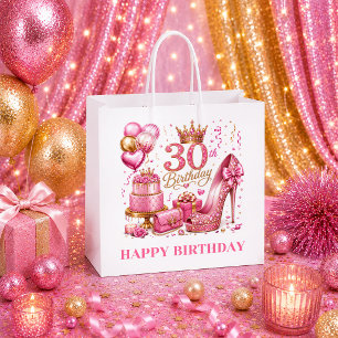 Shiny Magenta Pink Glitter 30th Birthday Gift Bag