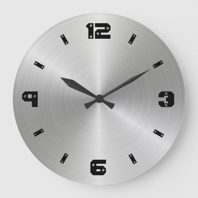 Shiny Metal Texture, Numbers With Screw Heads Large Clock (Front)