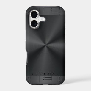 Shiny Metallic Black Geometric Accents