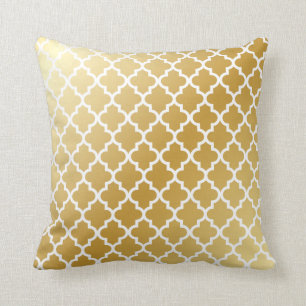Shiny Metallic Gold Quatrefoil Moroccan Pattern Cushion